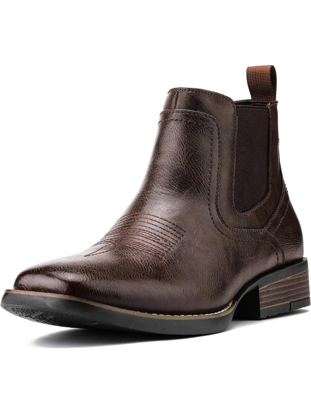 Men's Dark Brown Rubber Western Cowboy Chelsea Square Toe Retro Ankle Boots